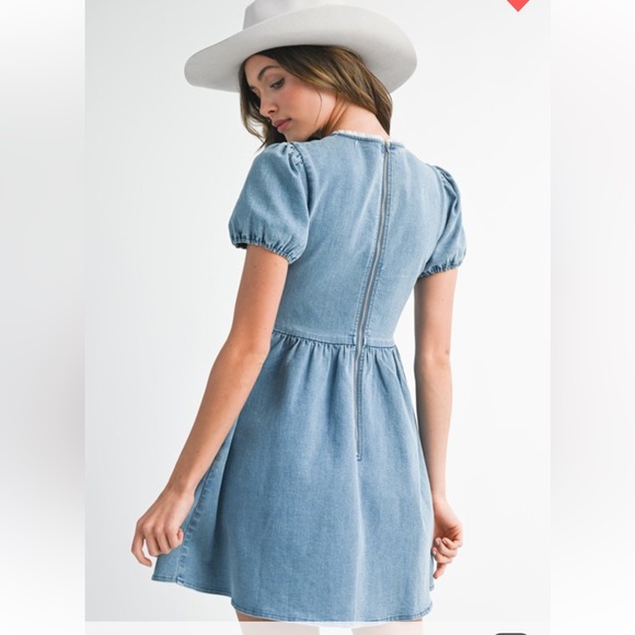 Endless Blu 🦋 Tencell Denim Mini Dress Bow S M L Coquette Cotton - Picture 6 of 13